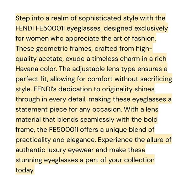 FENDI Way FE50001l 052 Havana Color Geometric Frame with Prescription Lens - Picture 16 of 16